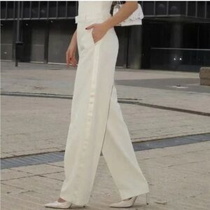 NWT Zara Oyster White Crepe Tuxedo Trouser Pant XL